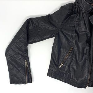 Vegan Leather Moto Jacket with Quilted Sleeves